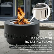 Sunjoy Smokeless Fire Pit 28 In, Outdoor Portable Wood Burning Fireplace with Removable Ash Pan, Black