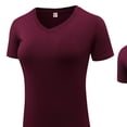 thumbnail image 3 of Nmnitkp Gym Tops for Women V-Neck Workout T-Shirt - Short Sleeve Stretchy Moisture Wicking Athletic Top, Breathable Lightweight Yoga Gym Tee for Fitness, Running Wear Wine,4XL, 3 of 4