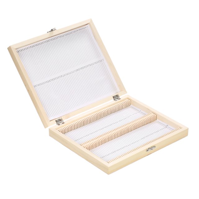 KKmoon 100-Places Wooden Slide Storage Box with Numbered Slots Contents Sheet for Prepared Microscope Slides