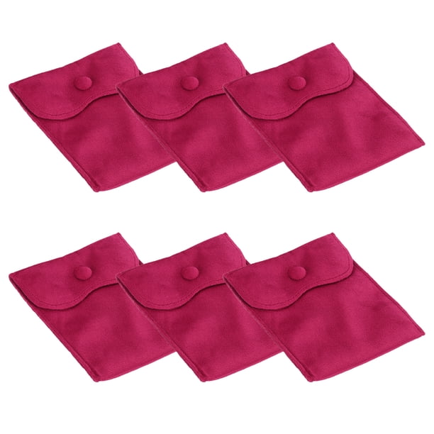 Uxcell Bolsas de Joyería de Terciopelo de 6x4 Pulgadas, Bolsas de Regalo con Botón a Presión para Almacenamiento de Joyería, Rojo Rosa 6 Piezas
