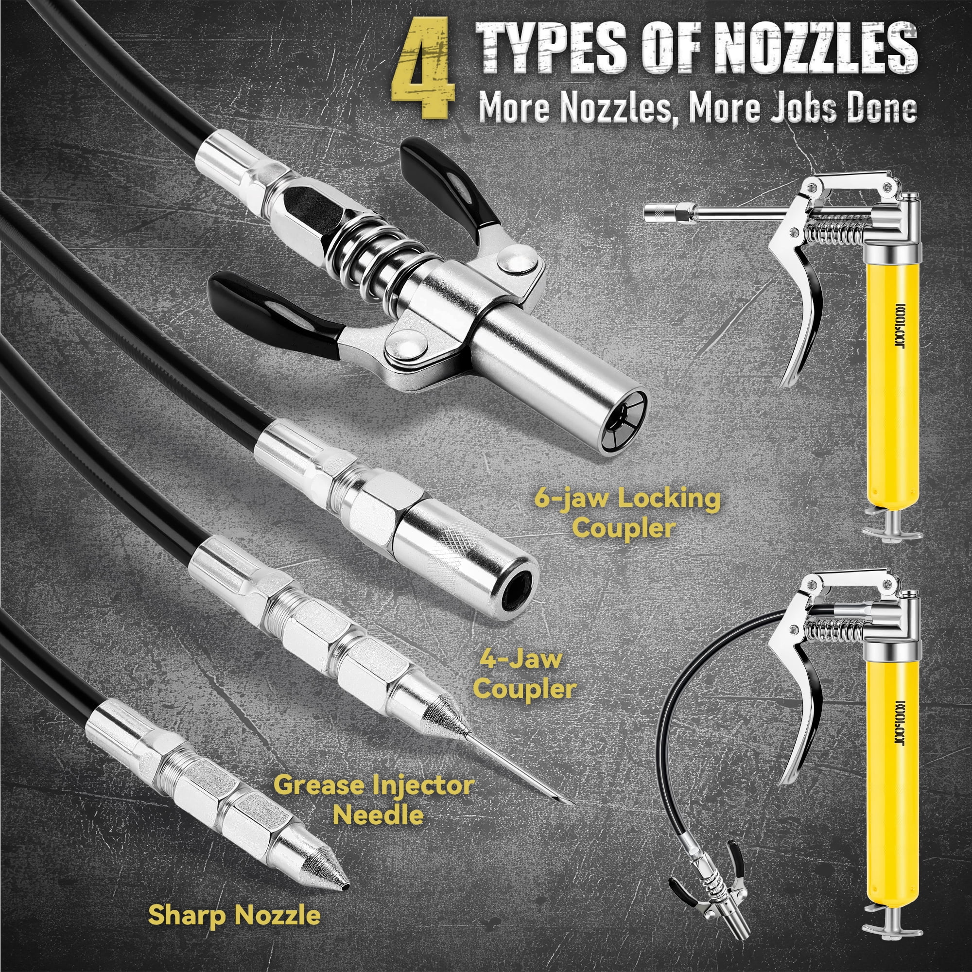 Mini Grease Gun Kit 4500 PSI, 3oz Cartridge, Flex Hose & Needle, Leak-Free Coupler