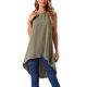 thumbnail image 1 of INSPIRAR CHIC Top sin mangas para mujer, cuello redondo, dobladillo asimétrico, ajuste holgado, blusa tunic alta y baja, verde oliva oscuro M, 1 of 5