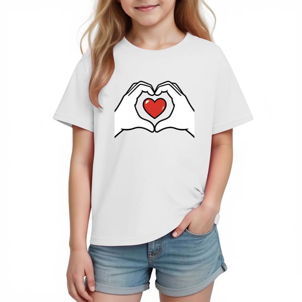 Blusas y camisas de manga corta con cuello redondo para niños y niñas, camisetas gráficas de manga corta, blusas con estampados bonitos para la temporada escolar.