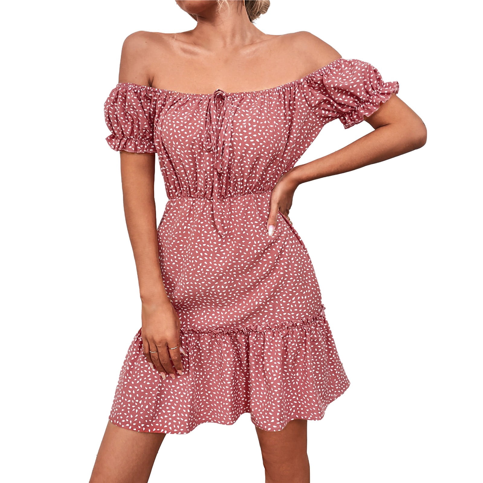 Women's Summer Lace-Up Dot Print One Shoulder Neck Flowy Party Dress  Funeral Dress Preppy Dresses - Walmart.com