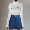 thumbnail image 2 of Moda damas sexy delgada manga larga cuello redondo sólido mujer blusa hueca Pompotops  gfhjh1249, 2 of 9