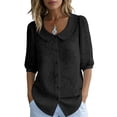 thumbnail image 2 of Womens Peter Pan Collar Button Down Shirt Puff Doll Half Sleeve Floral Tops Loose Fit Dressy Casual Office Going Out Shirts Black XL, 2 of 5