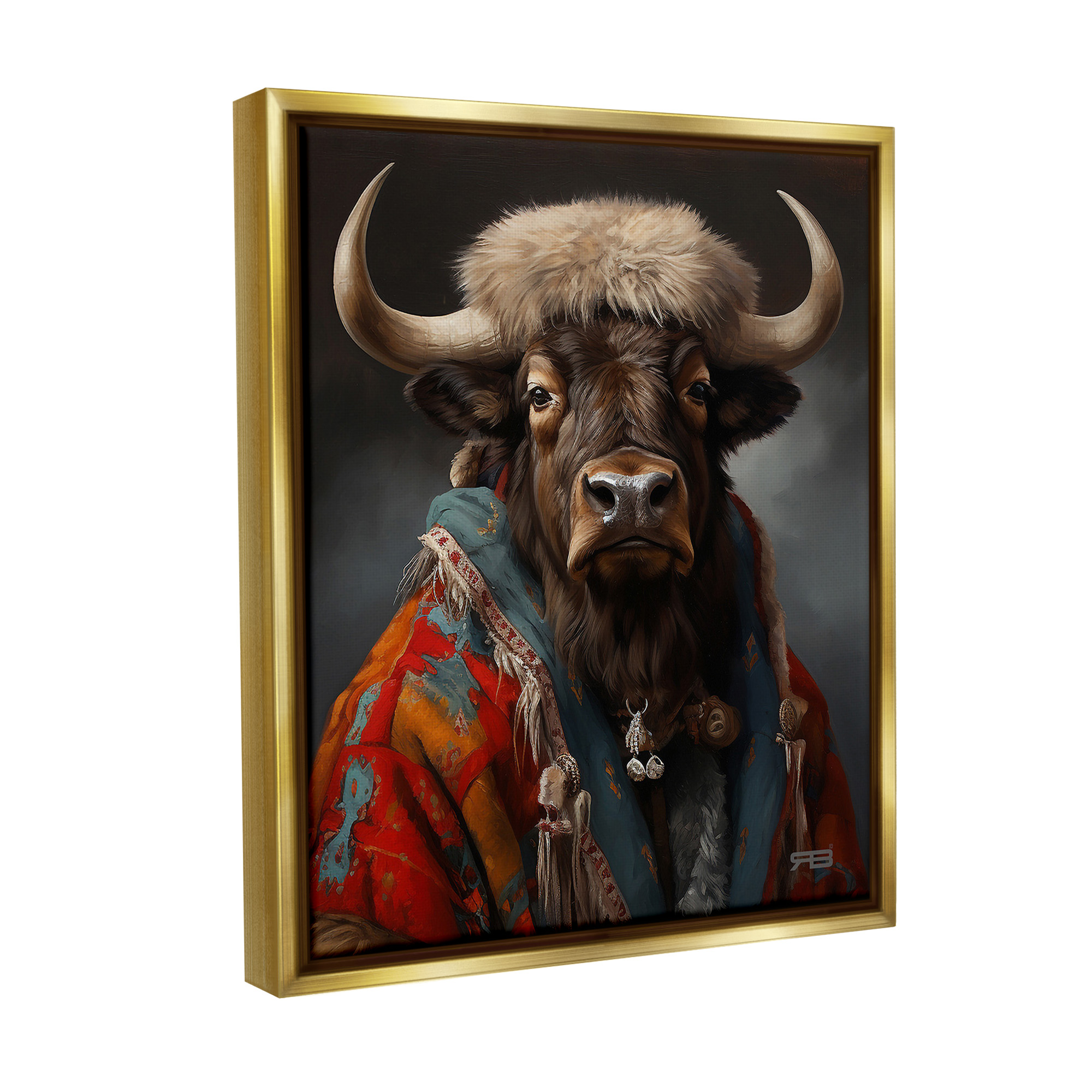 Stupell Industries Cattle with Traditional Clothing Animals & Insects Painting Gold Floater Framed Canvas Art Print Wall Art, 25 x 31