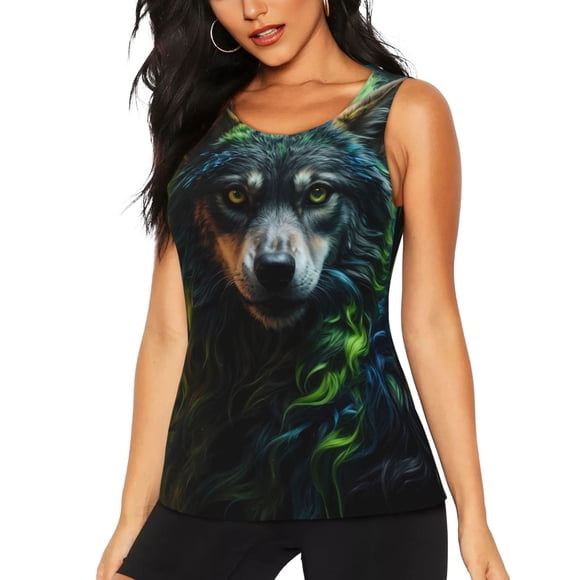 Vsdgher Realistic Style Colorful Wolf A Print Tank Top Sports Vest Bra for Women Sports ,Quick Dry Sports Workout Running Top Vest-Large