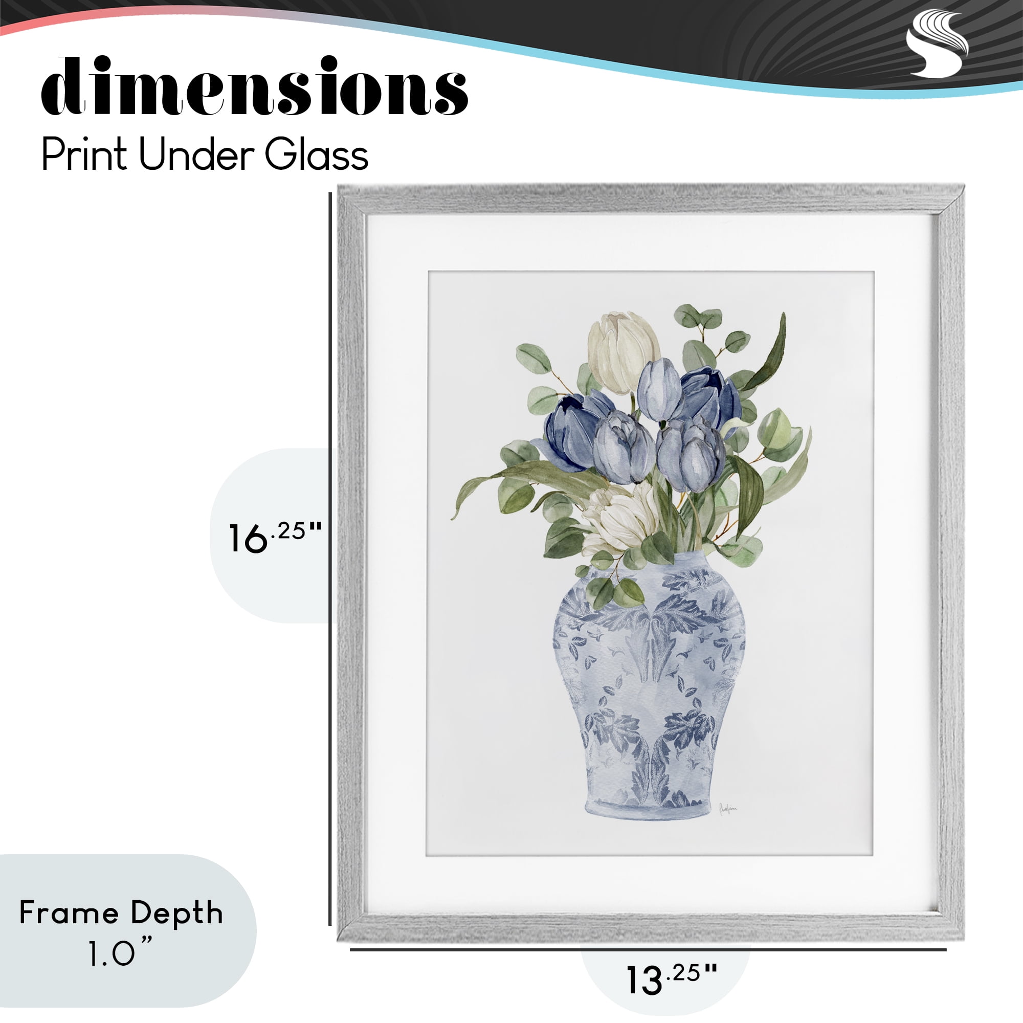 Stupell Industries Tulips & Leaves Vase Gray Framed Print Under Glass, design by Livi Finn