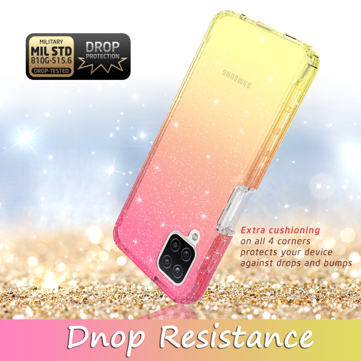 Samsung Galaxy A42 5G Case, Rosebono Hybrid Glitter Sparkle Transparent Colorful Gradient TPU Skin Cover 360 Protection Case For Samsung Galaxy A42 5G (Gold/Pink) - image 4 of 4