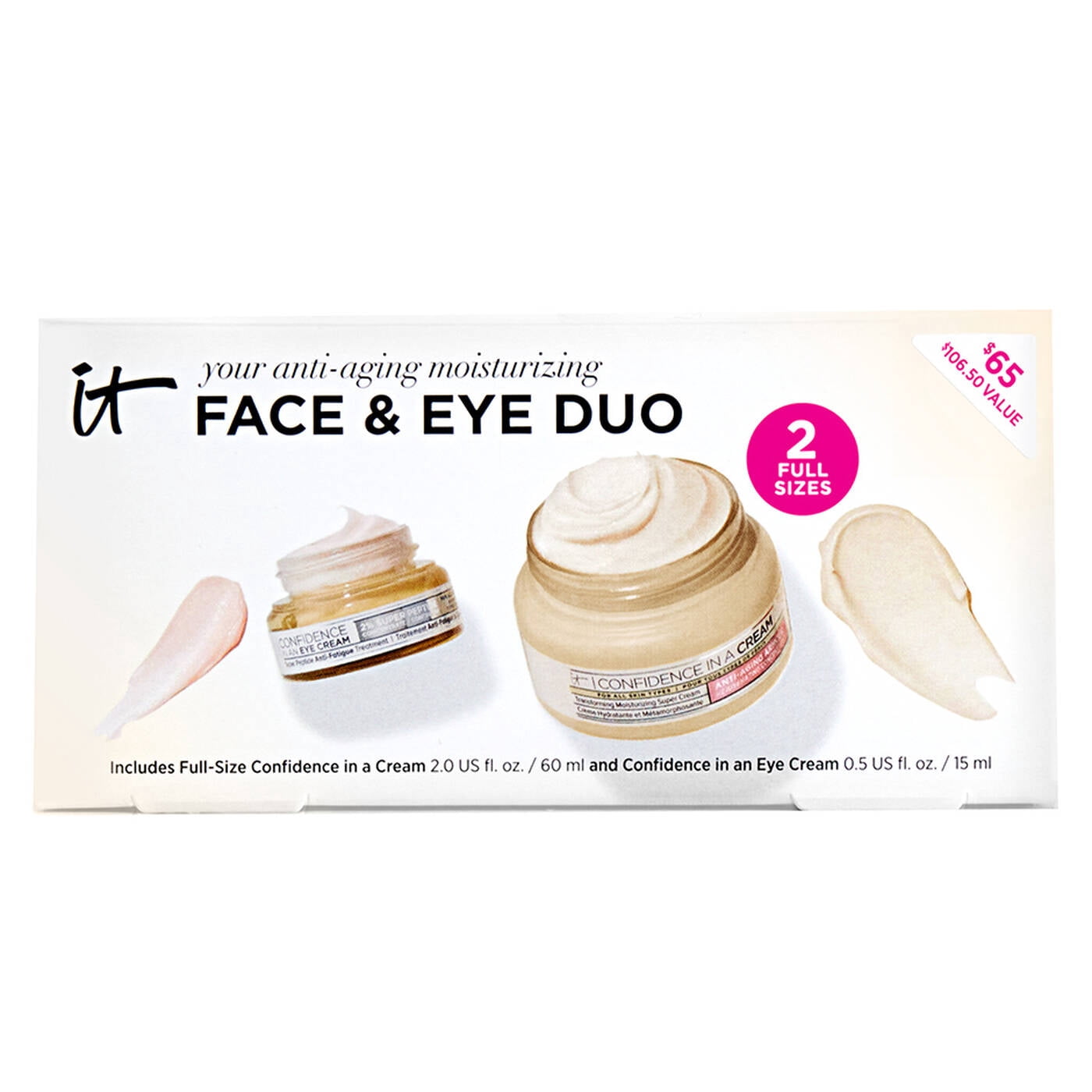 It Cosmetics Face & Eye Duo - Full Size Set - Confidence in a Cream 2oz + Confidence in an Eye Cream 0.5oz