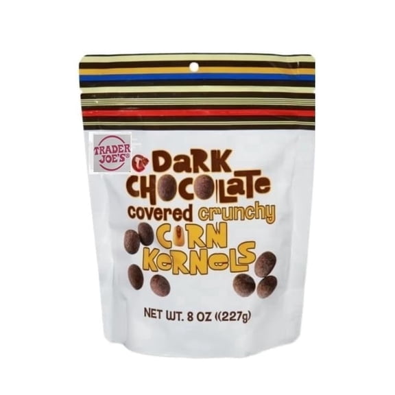 Trader Joe's Dark Chocolate Covered Crunchy Corn Kernels Puffed Snacks Pack of 1, 8 oz