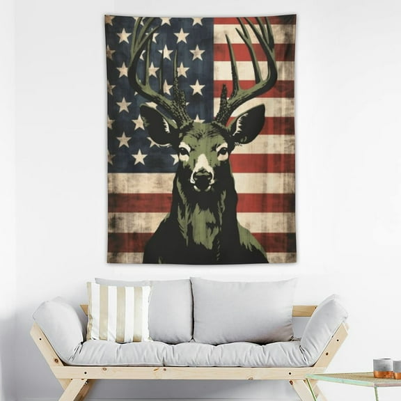 JRXY Camo Camouflage American Flag Hunting Deer Tapestry Wall Hanging Home Decoration Bedroom Decor Living Room Balcony 40 X 60 Inch 30x40in