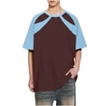 thumbnail image 1 of Blusas y camisas de manga corta y cuello redondo para hombre, blusas casuales de color liso con cuello redondo y mangas cortas para hombre., 1 of 3