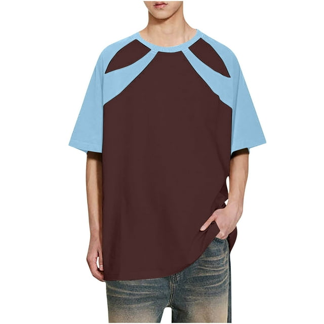 Blusas y camisas de manga corta y cuello redondo para hombre, blusas casuales de color liso con cuello redondo y mangas cortas para hombre.