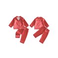 thumbnail image 2 of RUINIXCW Toddler Baby Girl Boy Silk Satin Pajamas Set Kids Spring Fall Winter PJS Set Sleepwear Striped Button Down Collar Long Sleeve Shirt Tops and Pants Set Loungewear Homewear, 2 of 7