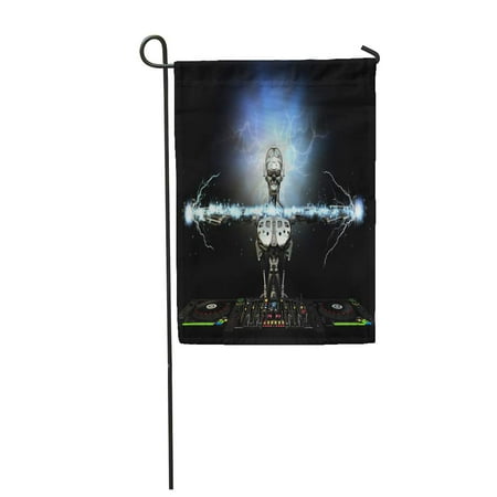 LADDKE Electro Robot Dj Spinning Cds and Mixing Producing Electric Effects Garden Flag Decorative Flag House Banner 12x18