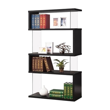 Bowery Hill 4 Shelf Asymmetrical Snaking Bookcase in Black | Walmart Canada