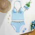 thumbnail image 2 of LIIPEE Big Girls Bikinis Swimsuit Sets 2 Piece Set Kids Summer Casual Solid Color Sea Shell Decoration Halter Open Back Bikini Tops And Briefs Pool Party Fashion Cute Beach Swimwear,15-16 Years, 2 of 4