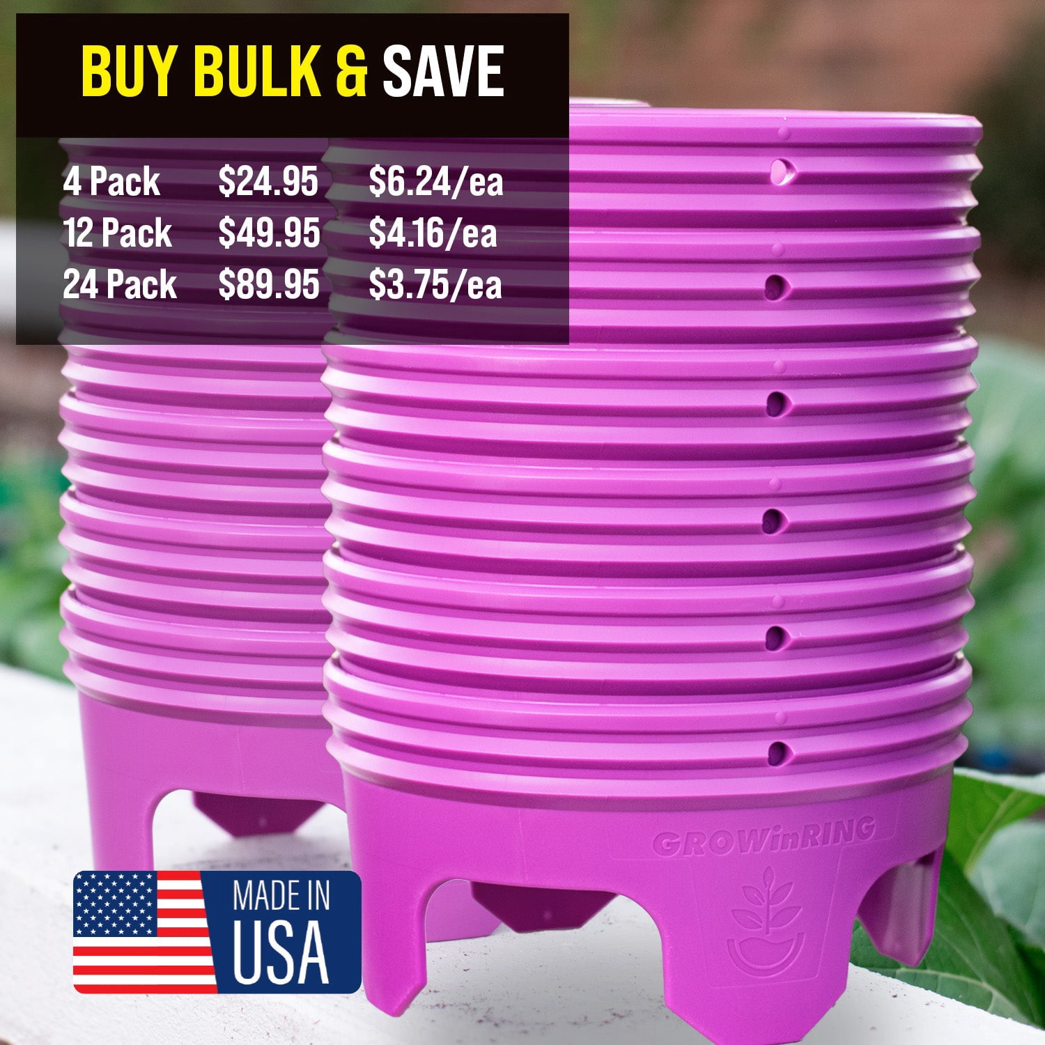 Rooted Promise 7 inch Solid Planting Grow Rings, Perfect for Deep Watering Veggies Herbs and Flowers, Protection and Edging of Garden Plants, Purple, Made in The USA - Pack of 24