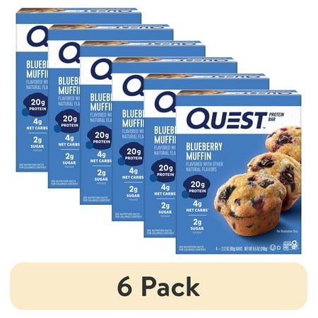 (6 pack) Quest Protein Bar, Blueberry Muffin Flavor, 20g of Protein, Gluten Free, 4 Count