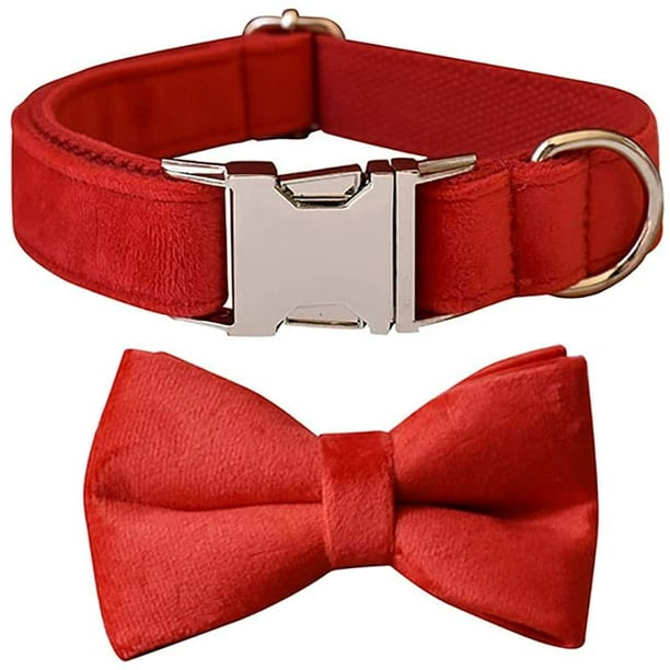 Bowtie Dog Collar Velvet Dog Collars with Detachable Bowtie Metal