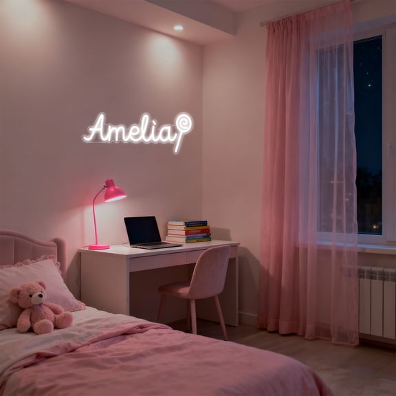 UPONRAY Single-line Custom Neon Signs with Lollipop, Customizable USB-Powered & Dimmable LED Neon Light, Stylish Wall Decor as Gifts for Family, Lover, Friend, Cool White, 5 inch