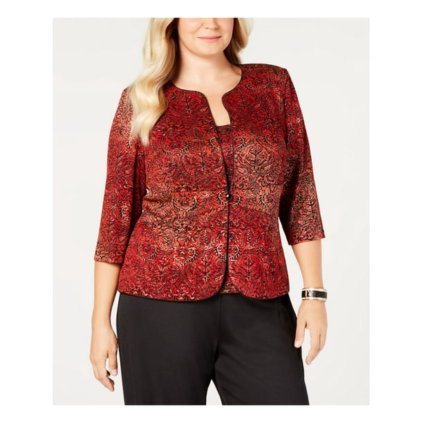 Alex Evenings ALEX EVENINGS Womens Red & Top Set Metallic Print