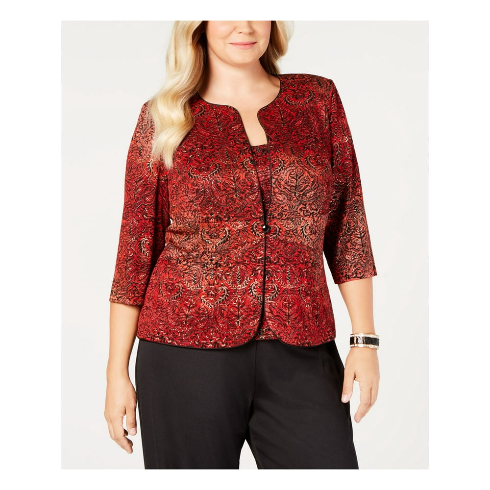 Alex Evenings - ALEX EVENINGS Womens Red & Top Set Metallic Print Jacket Size 1X - Walmart.com