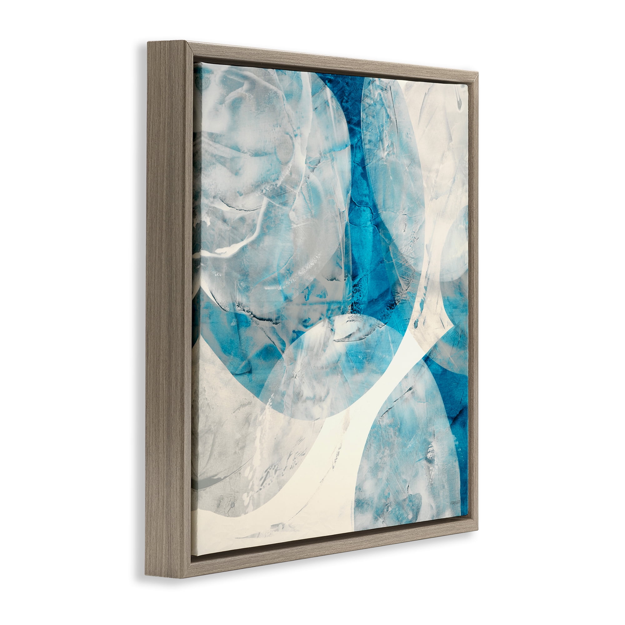 Stupell Industries Layered Blue Spheres Abstract Painting Brown Floater Framed Canvas Art Print Wall Art, 18 x 18