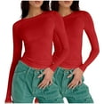 thumbnail image 2 of Coorders No Boundaries Everyday Tee, Scoop Neck Long Sleeve Shirts for Women, Slim Round Neck Fitted T Shirts Womens Tops Tee,2 Pack,Red * 2,XS, 2 of 4