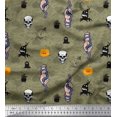 thumbnail image 1 of Soimoi Green Poly Georgette Fabric Hand,Snake & Skull Halloween Decor Fabric Printed Yard 52 Inch Wide, 1 of 3