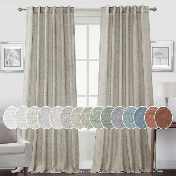 Turquoize Natural Linen Light Filtering Semi Sheer Living Room Curtains Back Tab Loop Pocket 2 Panels for Bedroom,52" X 96", Oatmeal