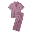 thumbnail image 4 of Weebloom Women Pajamas Short Sleeve Button Down Pajama Soft Outfit Long Pants Cozy Two Piece Sleepwear Nightwear Pjs Loungewear Light Purple S, 4 of 4