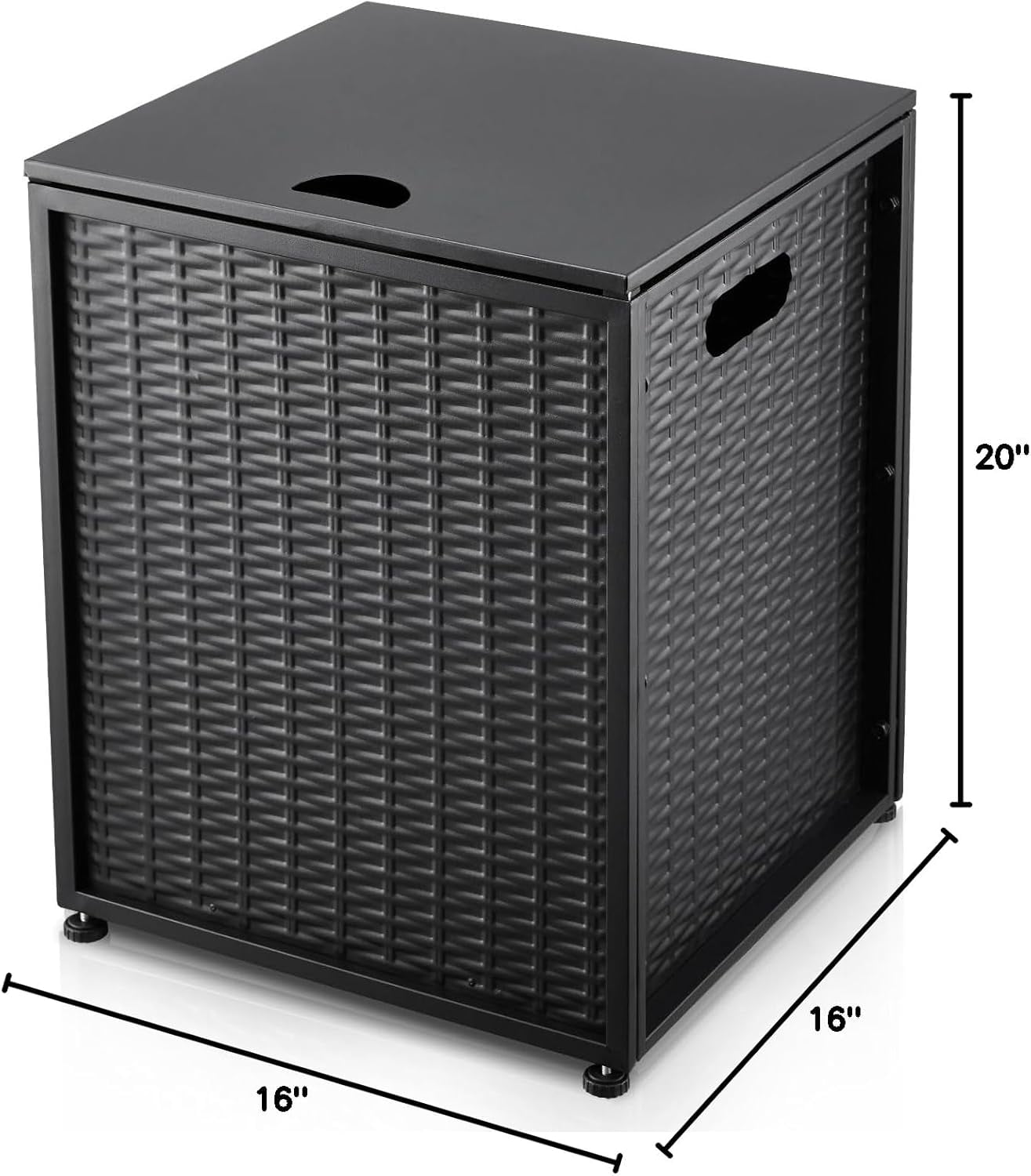 Lumiparty 16 in Propane Metal Tank Cover Table for Gas Fire Pits, Hides Any Standard 20 LB Propane Tanks, Hideaway Table with Side Handles, Black