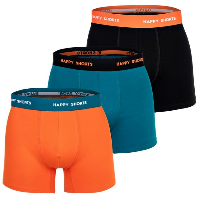 Happy Shorts Calzoncillos para Hombre, Paquete de 3 - Retro Jersey, Cintura con Logotipo Naranja/Negro/Turquesa 2XL (XX-Large)