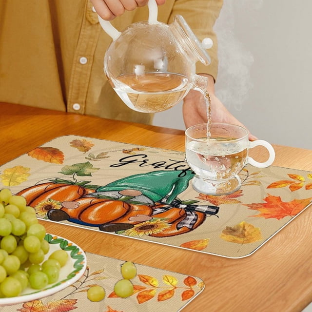 Staron Fall Placemats, 12x16 Inch Placemat Kitchen Restaurant Pumpkin Maple Leaf Fall Thanksgiving Table Decoration Mat Fall Decorations for Home