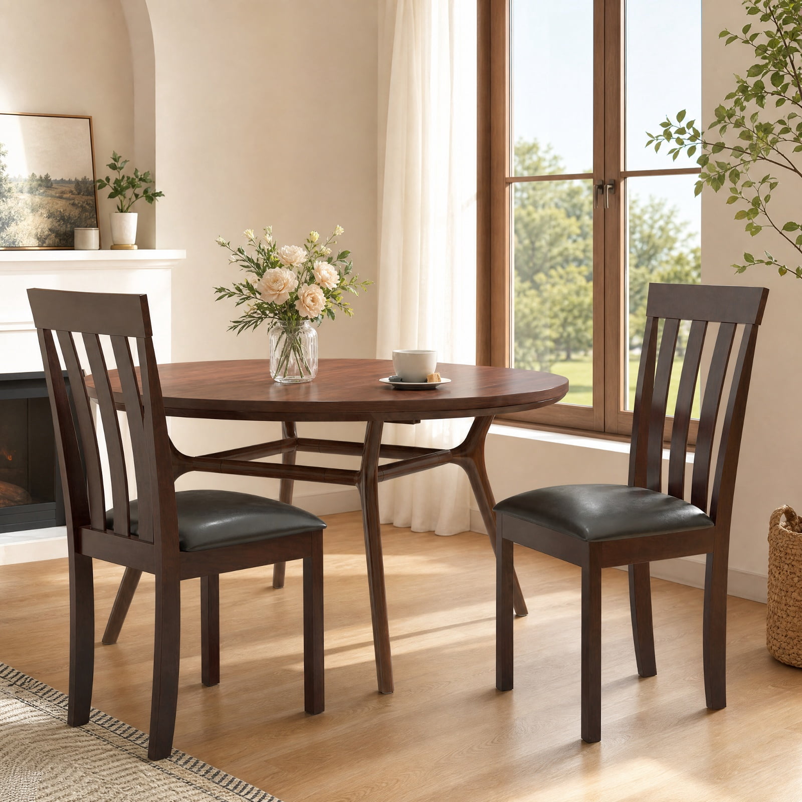 Furnibear Upholstered Dining Chairs Set of 2 Wooden Kitchen Chairs with Padded Seat and Rubber Wood Frame for Dining Room, Espresso