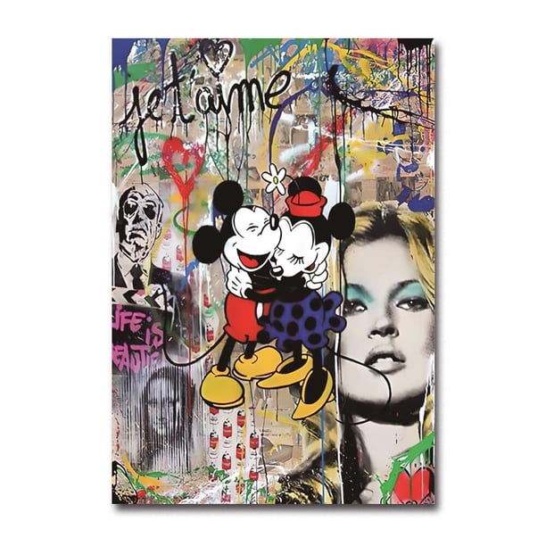 Disney Graffiti Canvas Poster Pop Fashion Style Mickey Mouse Donald Duck Home Wall Art Painting Prints Living Room Decor Murals30X40cm Unframed Gao Jinjia LED