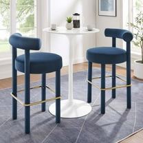 Modway Toulouse Performance Velvet Bar Stool - Set of 2 in Midnight Blue Gold