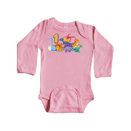 

Inktastic 1st Birthday Dinosaurs Gift Baby Boy or Baby Girl Long Sleeve Bodysuit