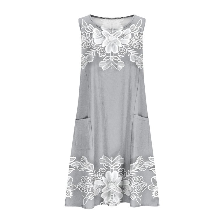 Asdoklhq Womens Jumper Dress Long Dresses for Women Women's Solid Color Casual Sleeveless Linen Loose Fitting Dress with Pockets White XL