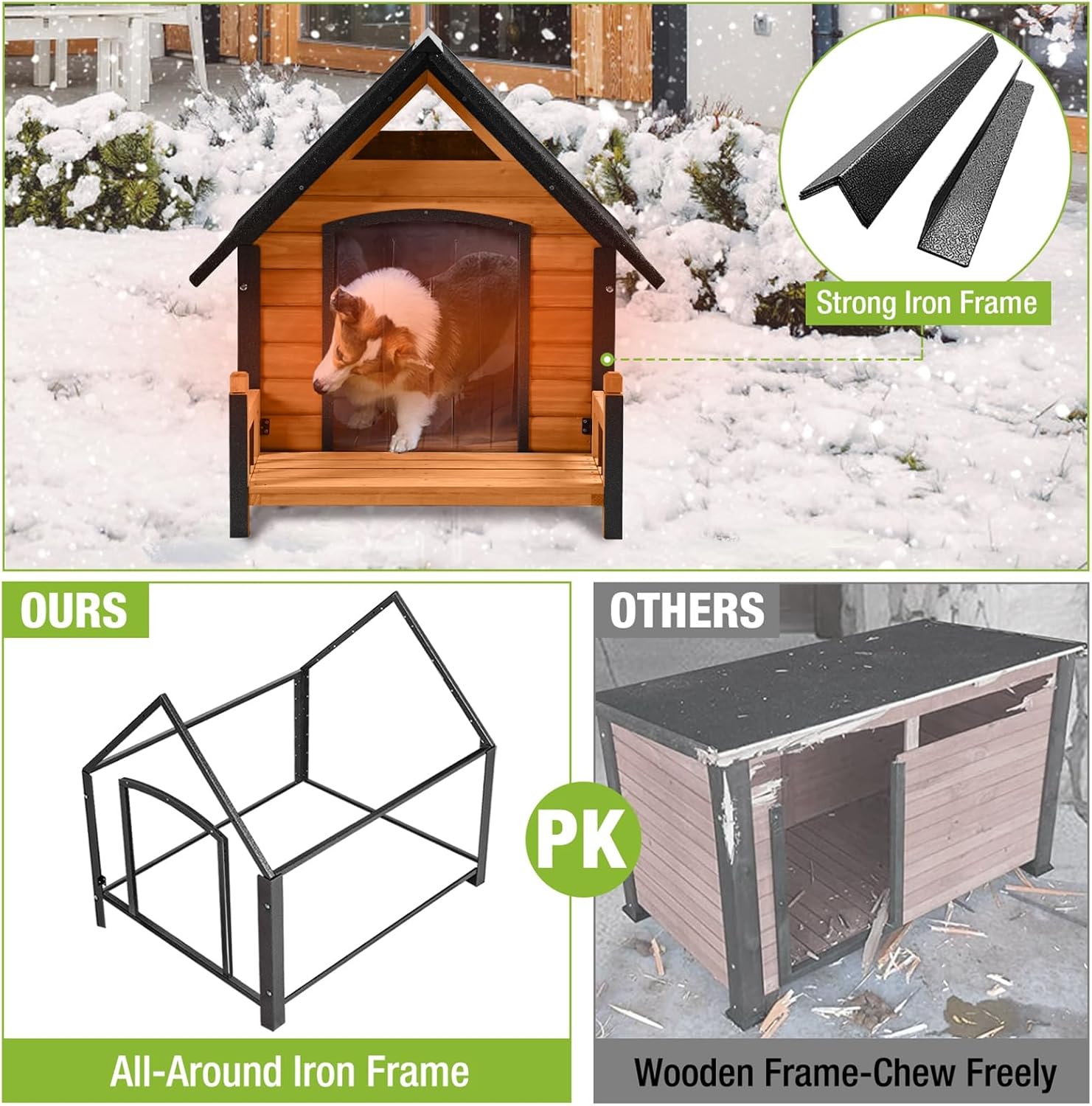 Aivituvin 100% Insulated Dog House Outdoor with Liner for Winter Metal Frame Heated Dog Kennel for Small Medium Large Dogs, Waterproof