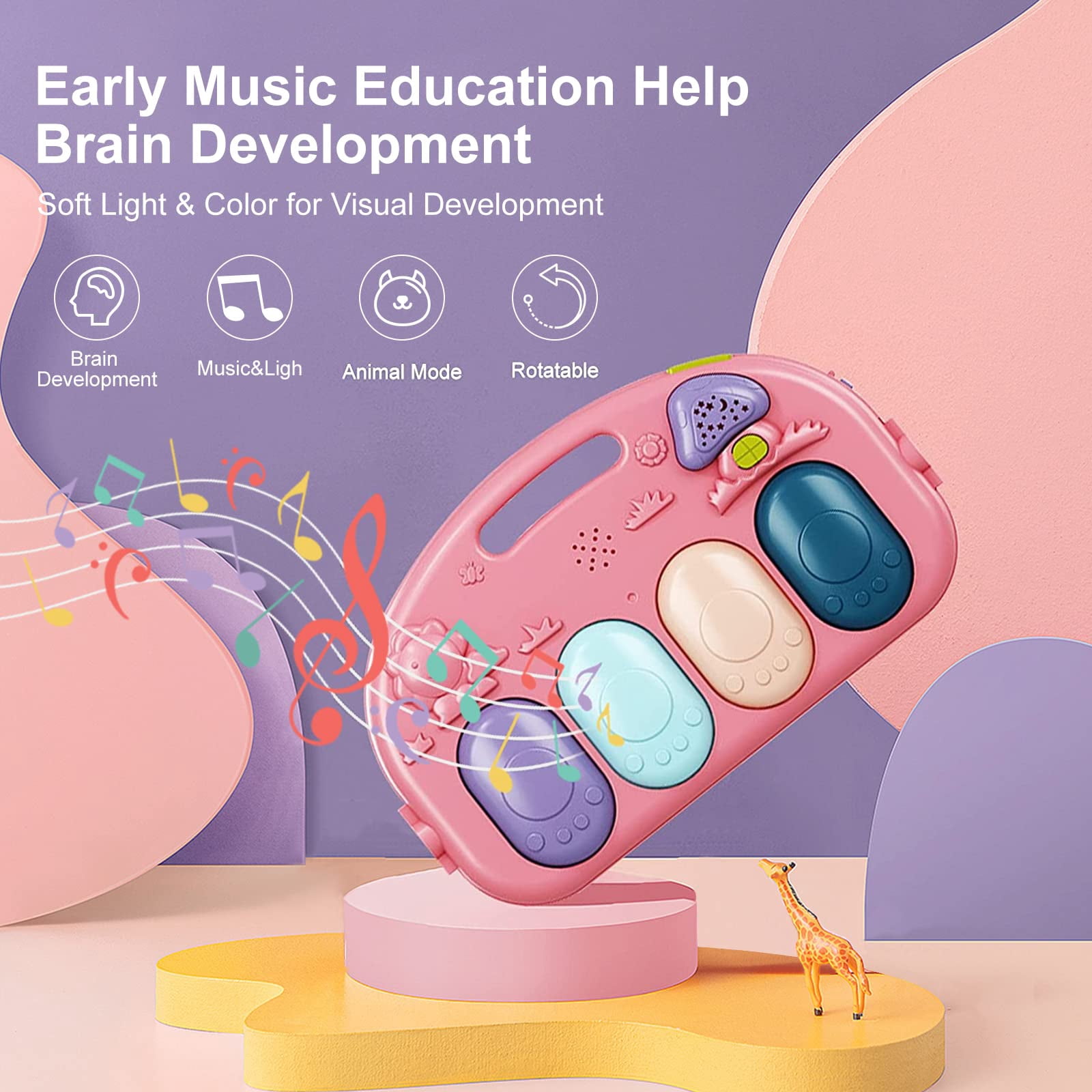 Baby Play Mat Baby Gym,Funny Play Piano Tummy Time Baby Activity Mat with 5 Infant Sensory Baby Toys, Music and Lights Boy & Girl Gifts for Newborn Baby 0 to 3 6 9 12 Months (New Pink)