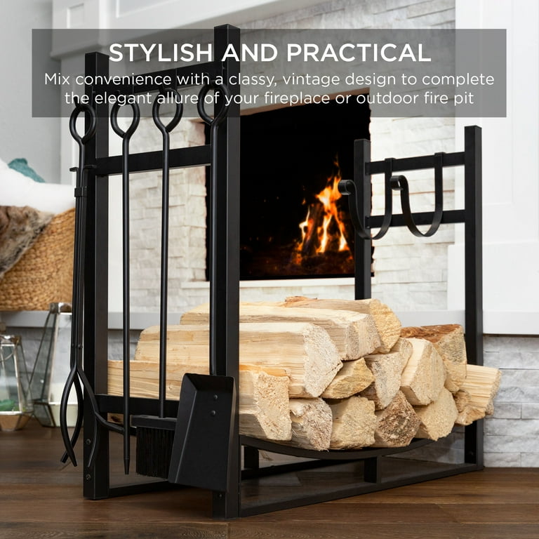 Best Choice Products 33.5in Steel Firewood Log Rack & Tool Set for Fire Pit, Fireplace w/ Kindling Holder Best Choice Products 33.5in Steel Firewood Log Rack & Tool Set for Fire Pit, Fireplace w/ Kindling Holder