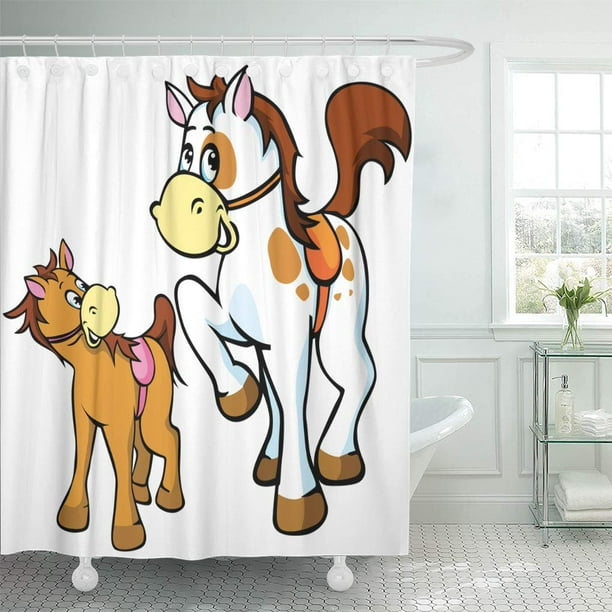 KSADK Cartoon Horses White Animal Colt Foal Cute Baby Animal Bronco Shower  Curtain 66x72 inch 