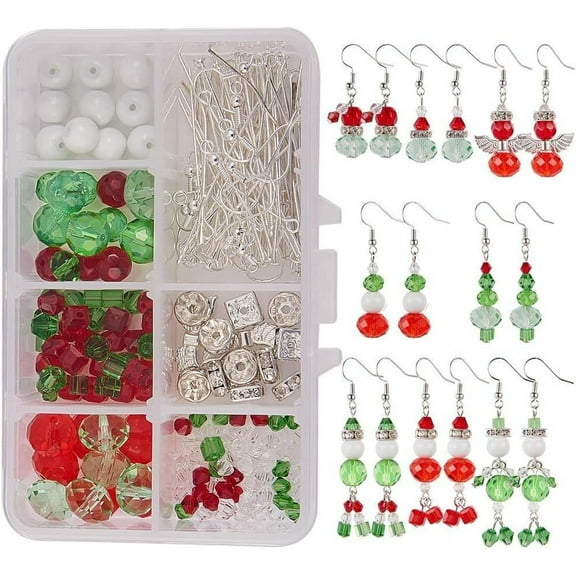 1 Box DIY Make 8 Pairs Christmas Bead Dangle Earring Making Kits White Snowman Red Angel Glass Bead Xmas Tree Dangle Earrings Jewelry Making Supplies for Women Instruction Colorful