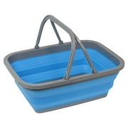 Southern Homewares Collapsible Silicone Market Shopping Basket Tote with Handles, Blue