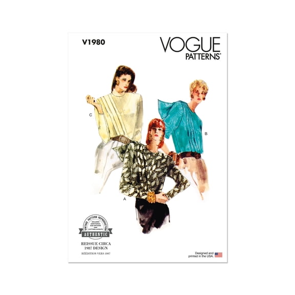 Vogue Sewing Pattern 1980 - Misses' Blouse, Size: Y5 (18-20-22-24-26)