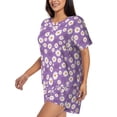 thumbnail image 2 of Naloa Daisies Flowers Women's Short-Sleeved Pajama Set, Loungewear, Summer pajamas, Breathable Cozy - Medium, 2 of 9